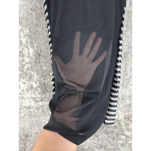 Heaven Sz 8 Beaded Sleeveless Stripes Sheath Knee Length Dress Black Silver Mesh - Picture 5 of 11